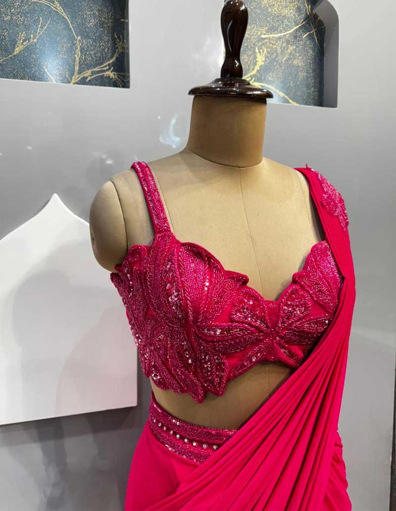 "FUCHSIA GLAMOUR DRAPE SAREE" image 2