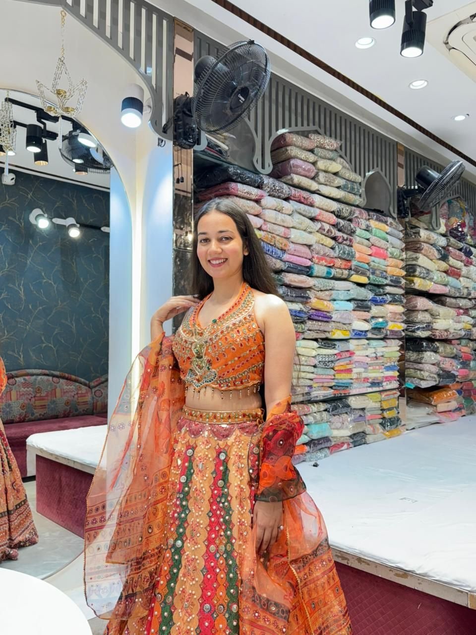 "SUNSET CARNIVAL MIRROR WORK LEHENGA" image 0