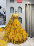 "SUNSHINE YELLOW FLORAL PRINTED LEHENGA" image 0