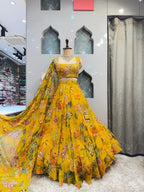 "SUNSHINE YELLOW FLORAL PRINTED LEHENGA" image 0