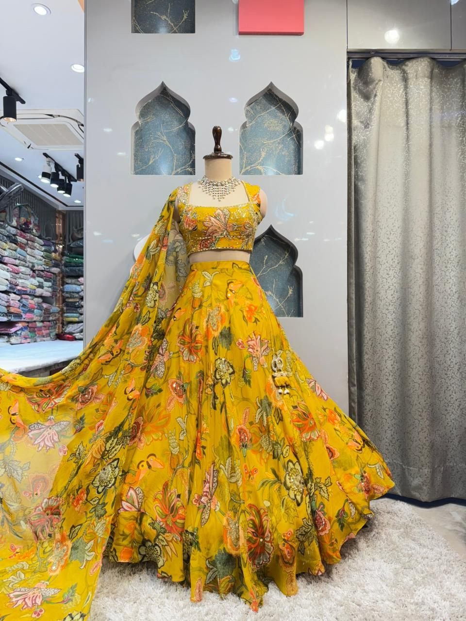 "SUNSHINE YELLOW FLORAL PRINTED LEHENGA" image 0