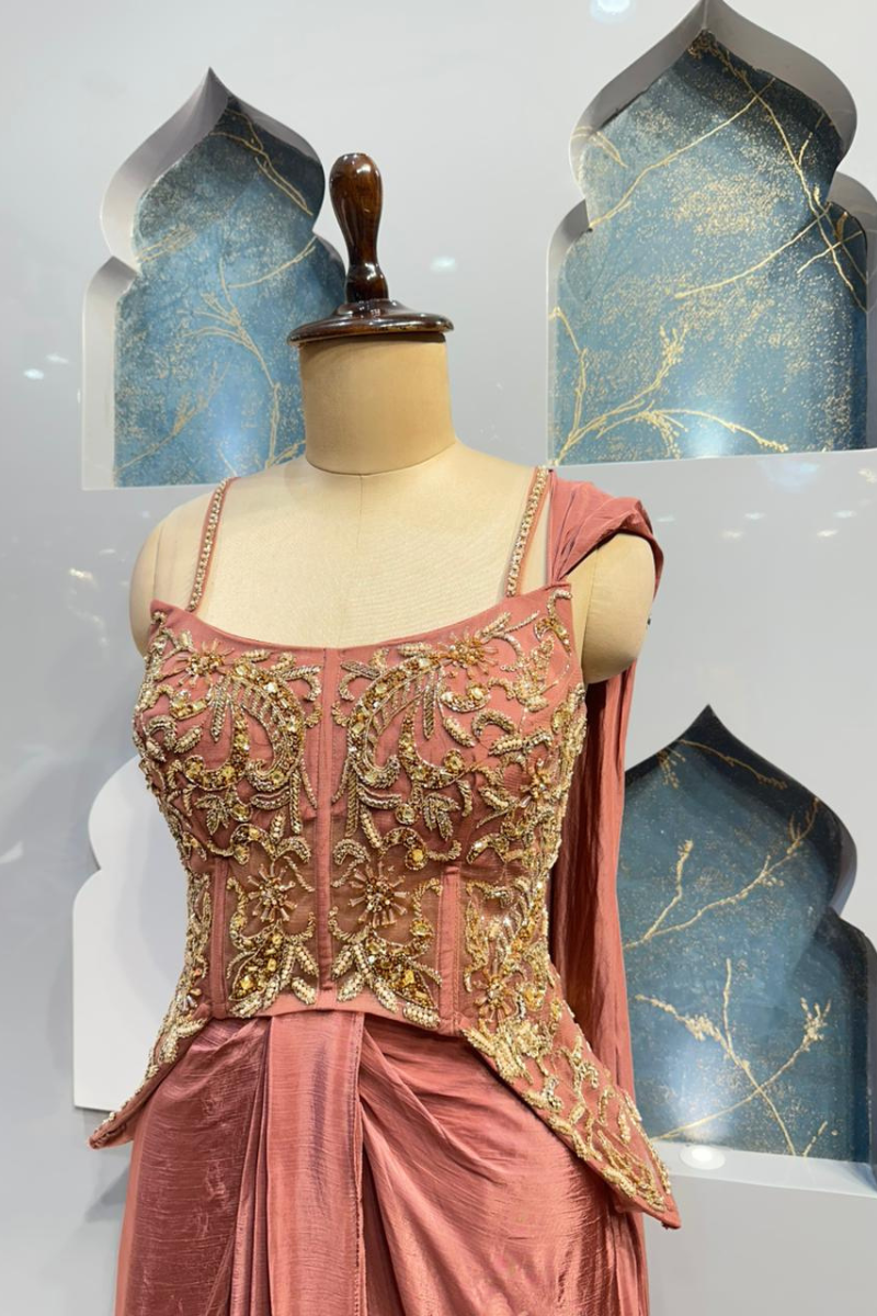 "RUST ROSE DRAPED INDO WESTERN" image 2