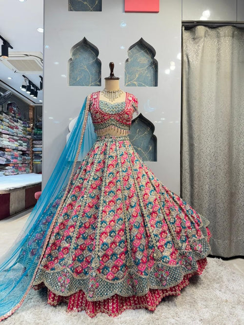"ROYAL FUCHSIA AND TURQUOISE LEHENGA" image 0