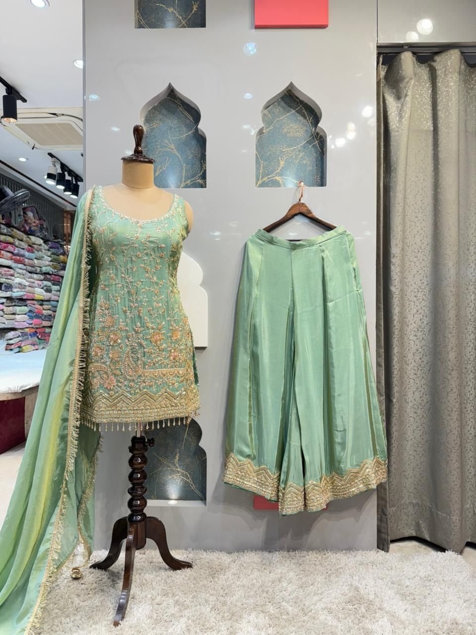 "MINT BLOSSOM EMBROIDERED SHARARA" image 0