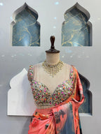"ELEGANT CORAL PRINTED SAREES" image 1