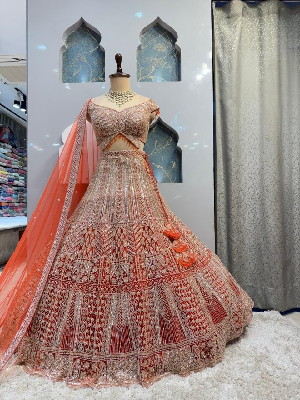 "ROYAL CORAL AND ROSE GOLD LEHENGA" image 1