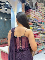 "MID NIGHT PLUM GLAM DRAPE SAREE" image 4