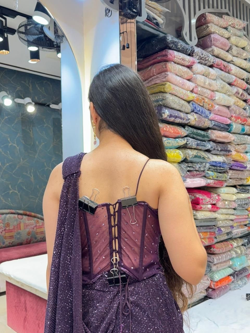 "MID NIGHT PLUM GLAM DRAPE SAREE" image 4