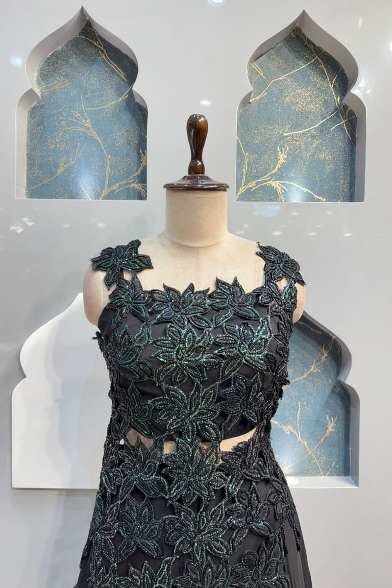 "EMERALD NOIR FLORAL COUTURE INDO-WESTERN" image 1