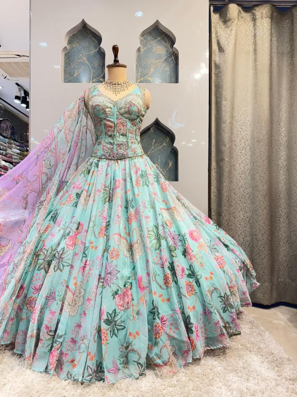 "PASTEL BLOOM PRINTED DESIGNER LEHENGA" image 2