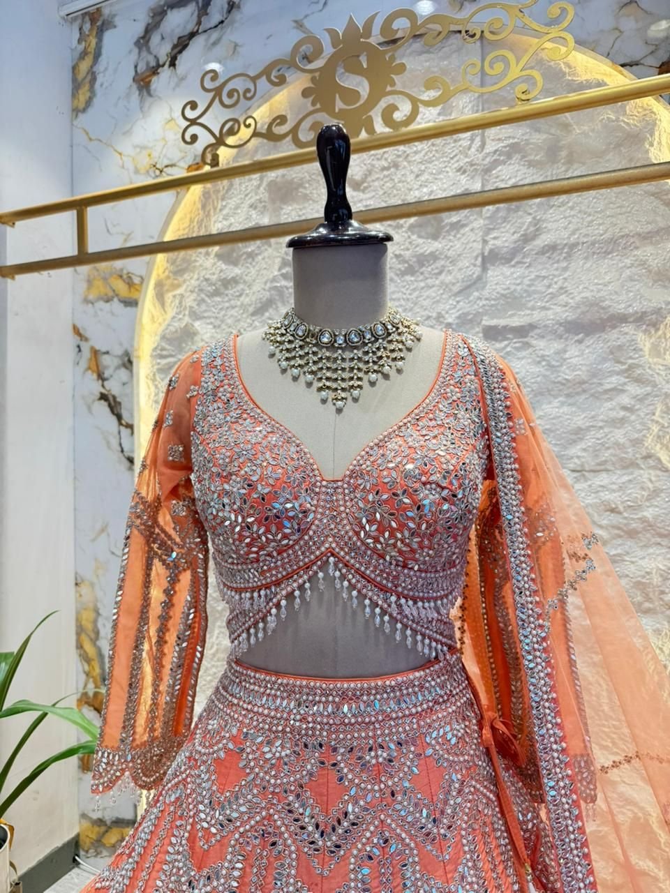 "PEACH ROYALE HEAVY EMBROIDERED LEHENGA" image 1