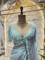 "CELESTIAL AQUA DESIGNER SAREE" image 1