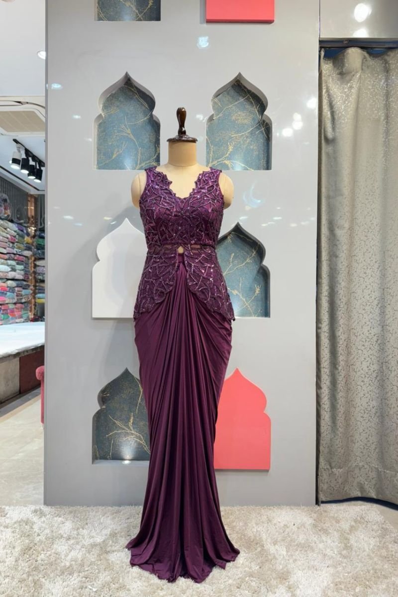 "ROYAL PLUM DRAPE INDO- WESTERN" image 0