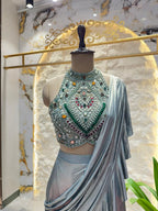 "STEEL GREY SHIMMER DRAPE SAREE" image 1