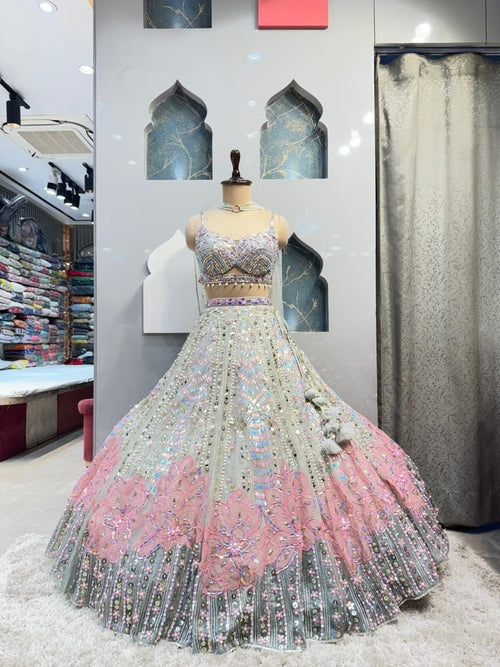 "PASTEL PRISM EMBROIDERED BRIDAL LEHENGA" image 0