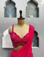 "FUCHSIA GLAMOUR DRAPE SAREE" image 1