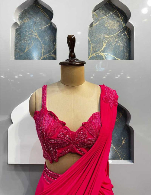"FUCHSIA GLAMOUR DRAPE SAREE" image 1