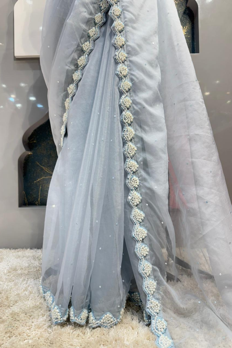 "ICE BLUE DREAM EMBELLISHED SAREE" image 3