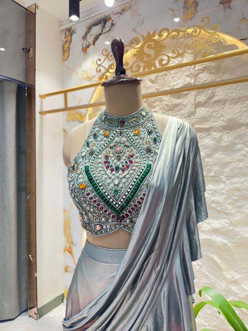 "STEEL GREY SHIMMER DRAPE SAREE" image 2
