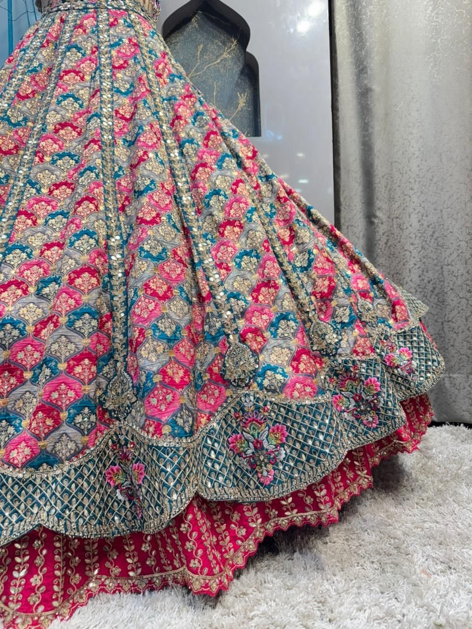 "ROYAL FUCHSIA AND TURQUOISE LEHENGA" image 3