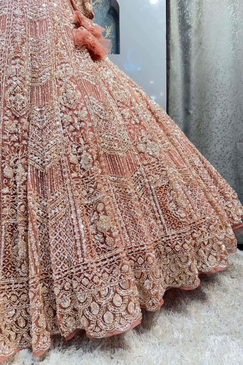"BLUSH ROSE GOLD HEAVILY EMBROIDERED LEHENGA" image 4