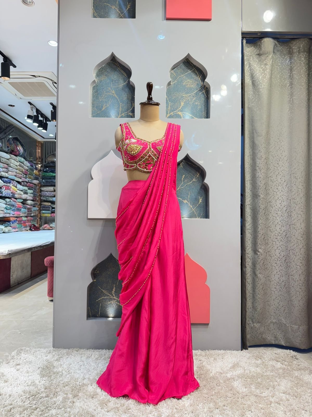 "RANI PINK EMBELLISHED BLOUSE DRAPE SAREE" image 0