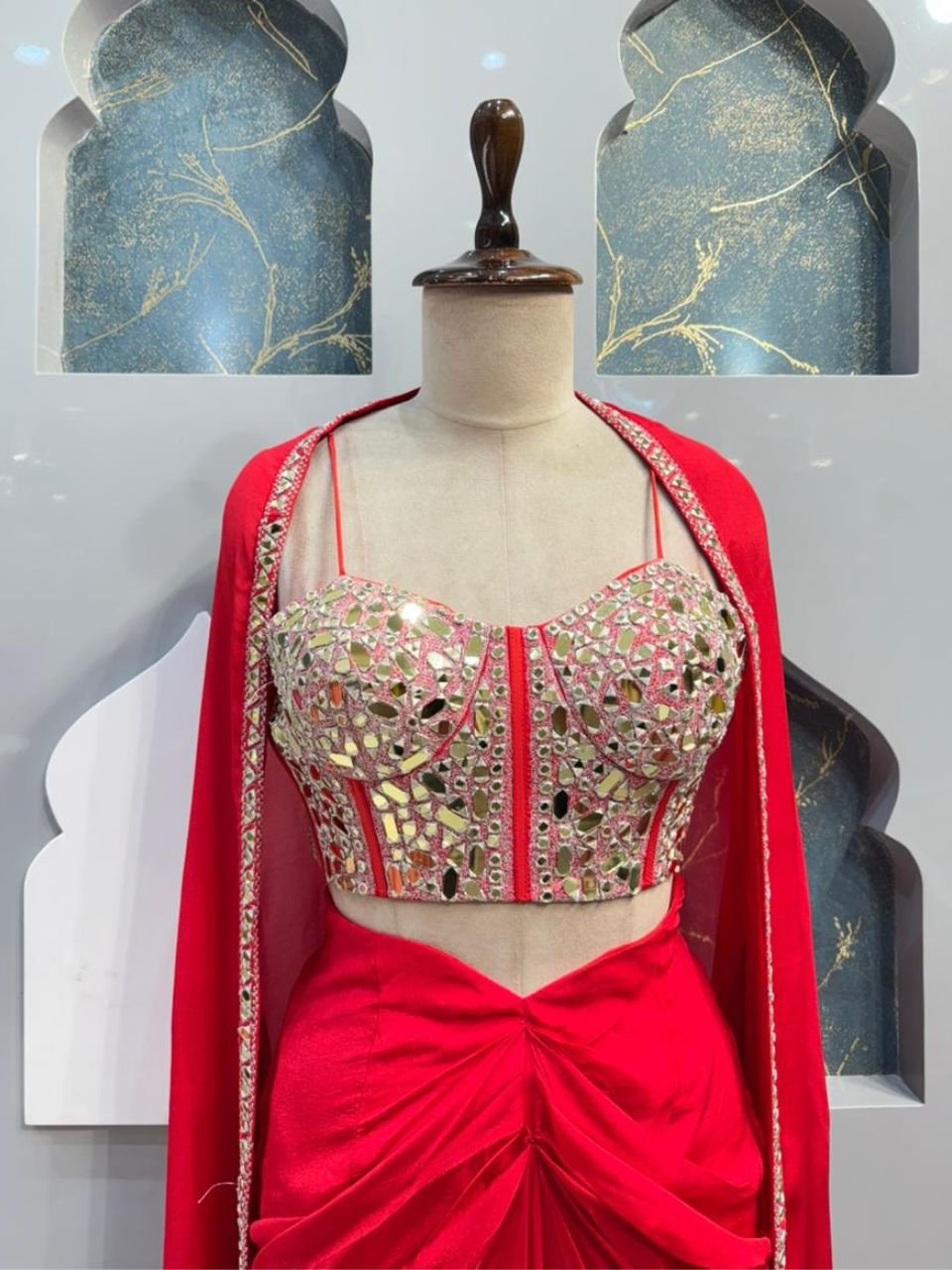 "SCARLET INDO-WESTERN DRAPED SET" image 1