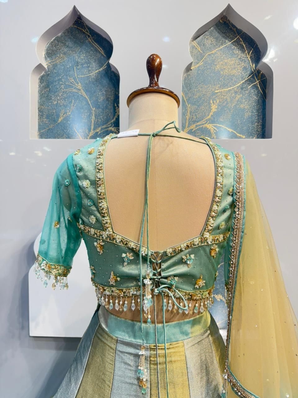 "AQUA GOLD REGAL PANELLED LEHENGA" image 4