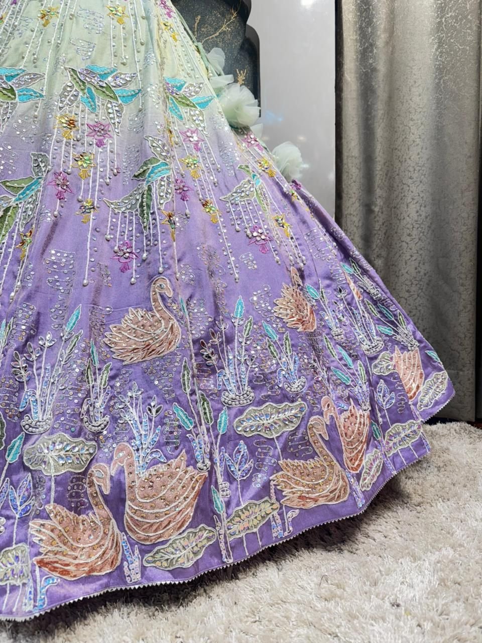 "MINT TO LAVENDER OMBRE LEHENGA" image 4