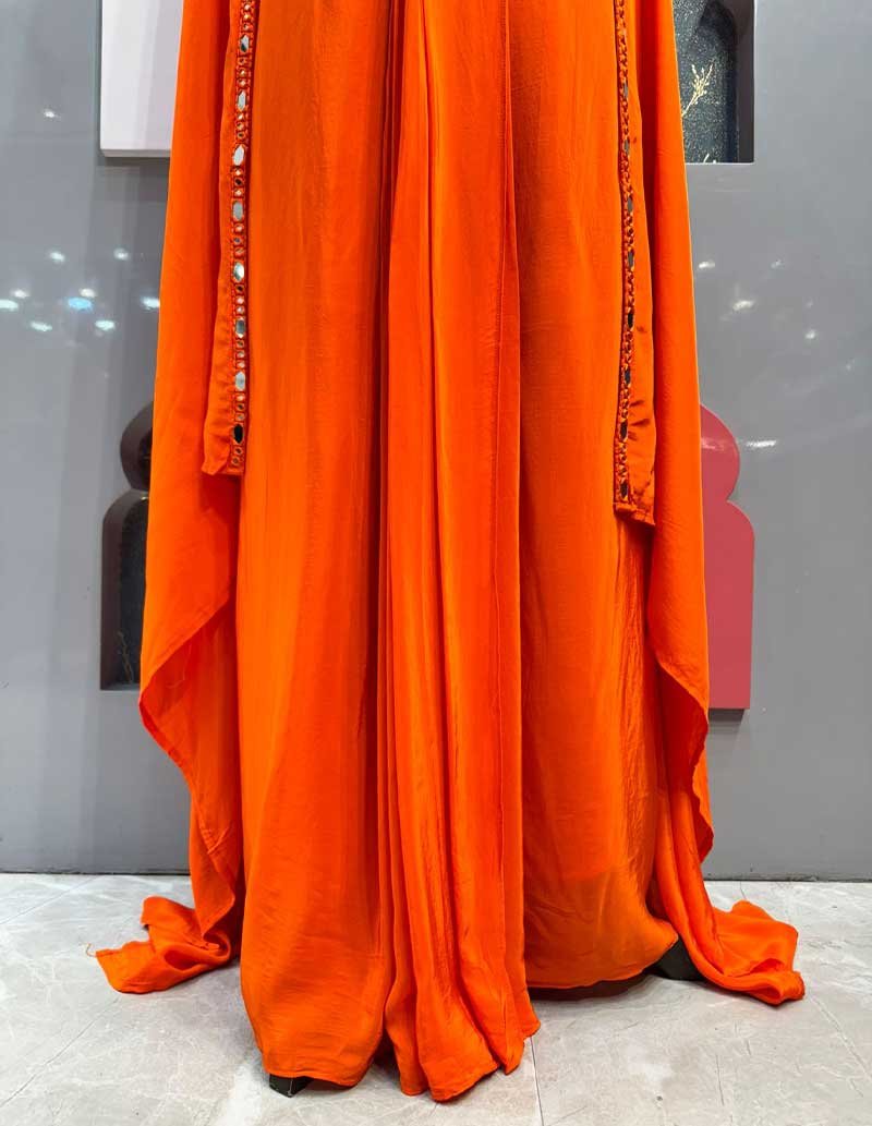 "VIBRANT ORANGE MIRROR-WORK INDO WESTERN SET" image 2