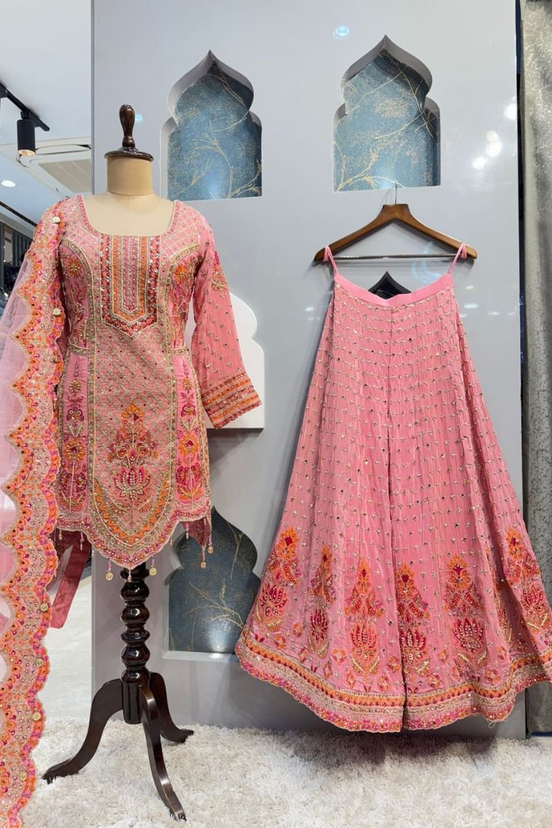 "BLUSH PINK REGAL EMBROIDERED SHARARA" image 5