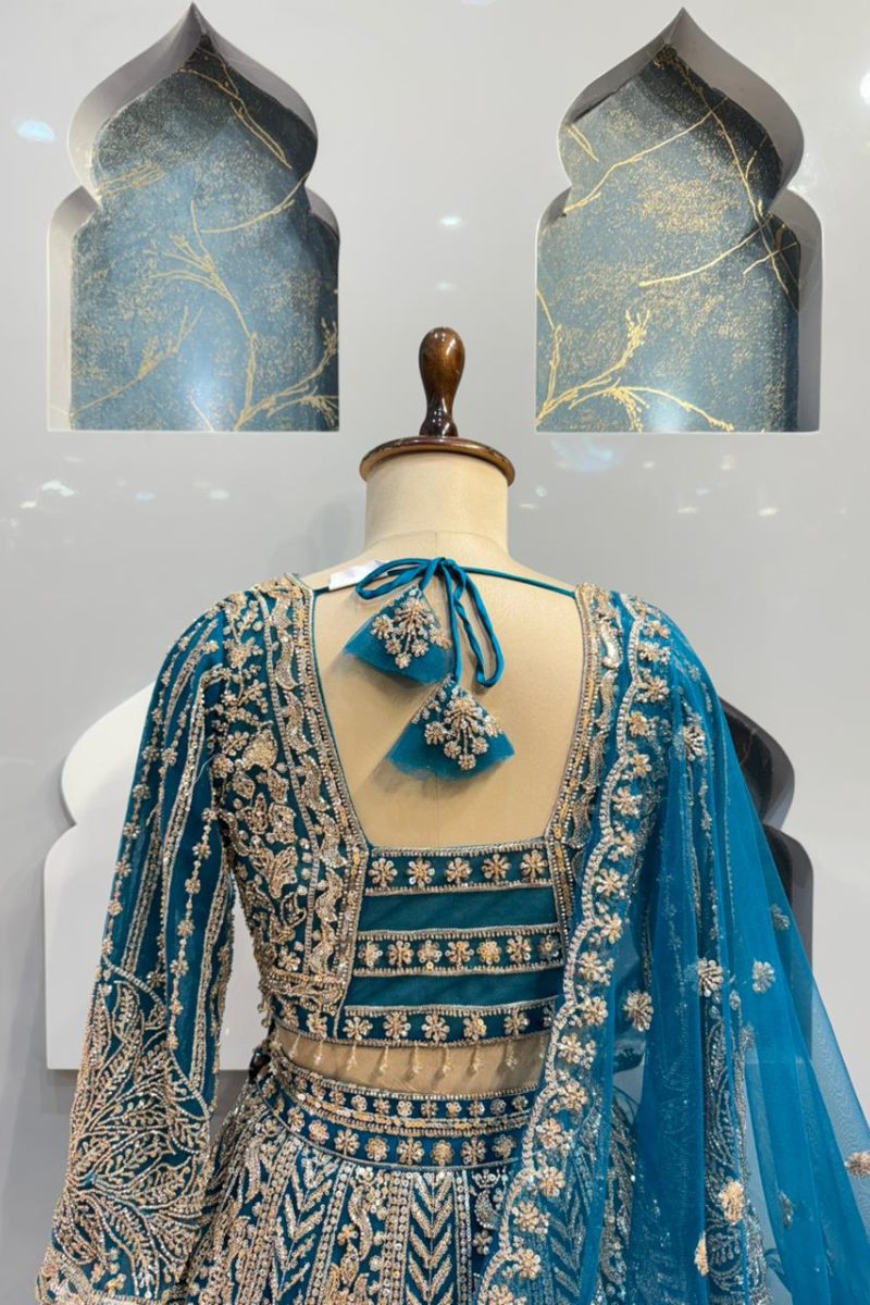 "ROYAL TEAL ZARI MAJESTY LEHENGA" image 5