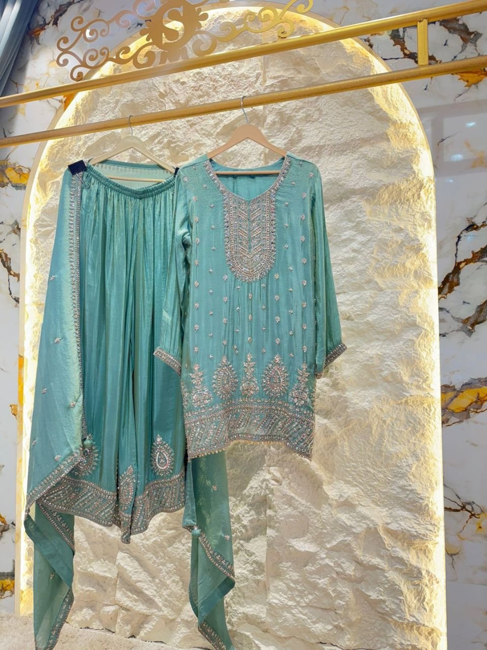 "AQUA MIST EMBROIDERED SHARARA" image 0
