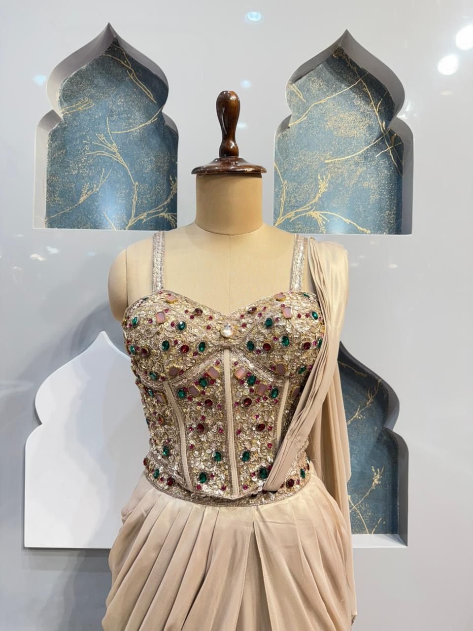 "CHAMPAGNE BEIGE DRAPE SAREE" image 1