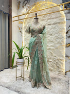 "MINT ELEGANCE EMBROIDERED SAREE" image 0