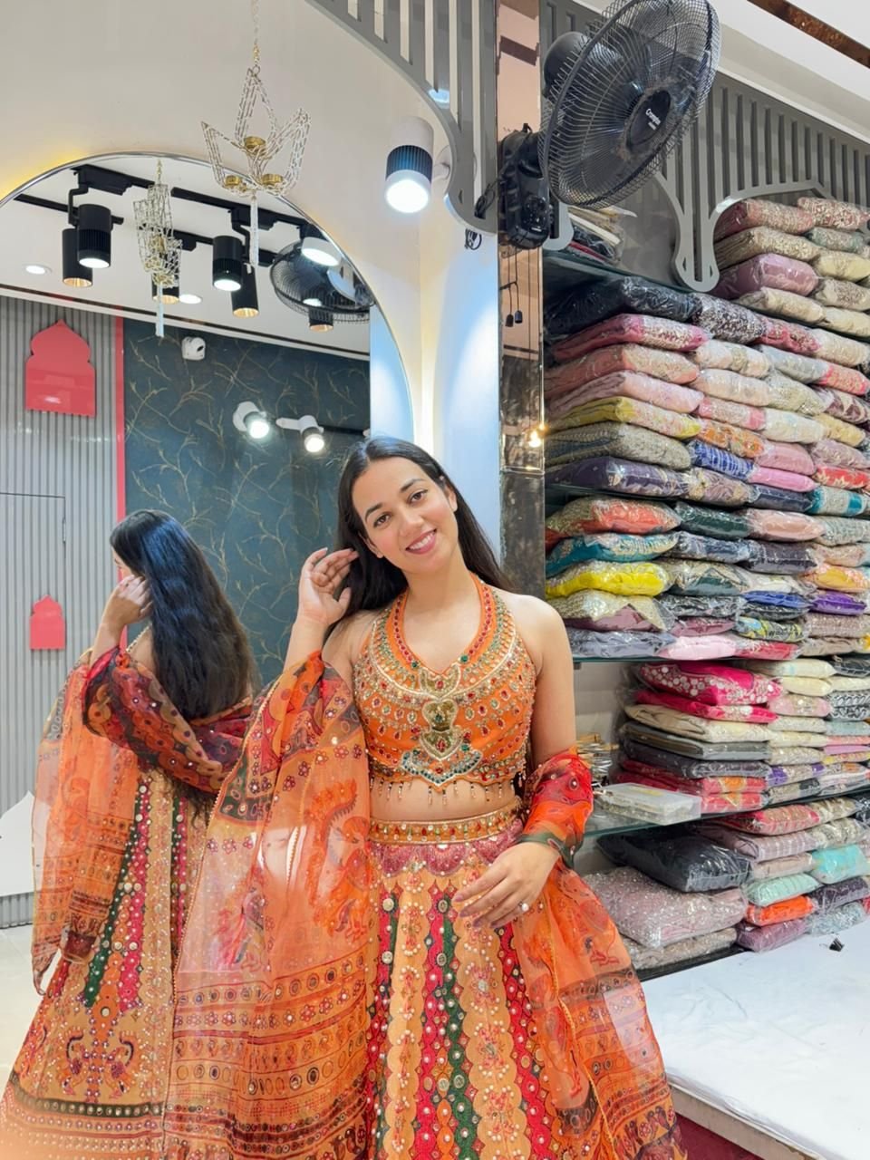 "SUNSET CARNIVAL MIRROR WORK LEHENGA" image 1