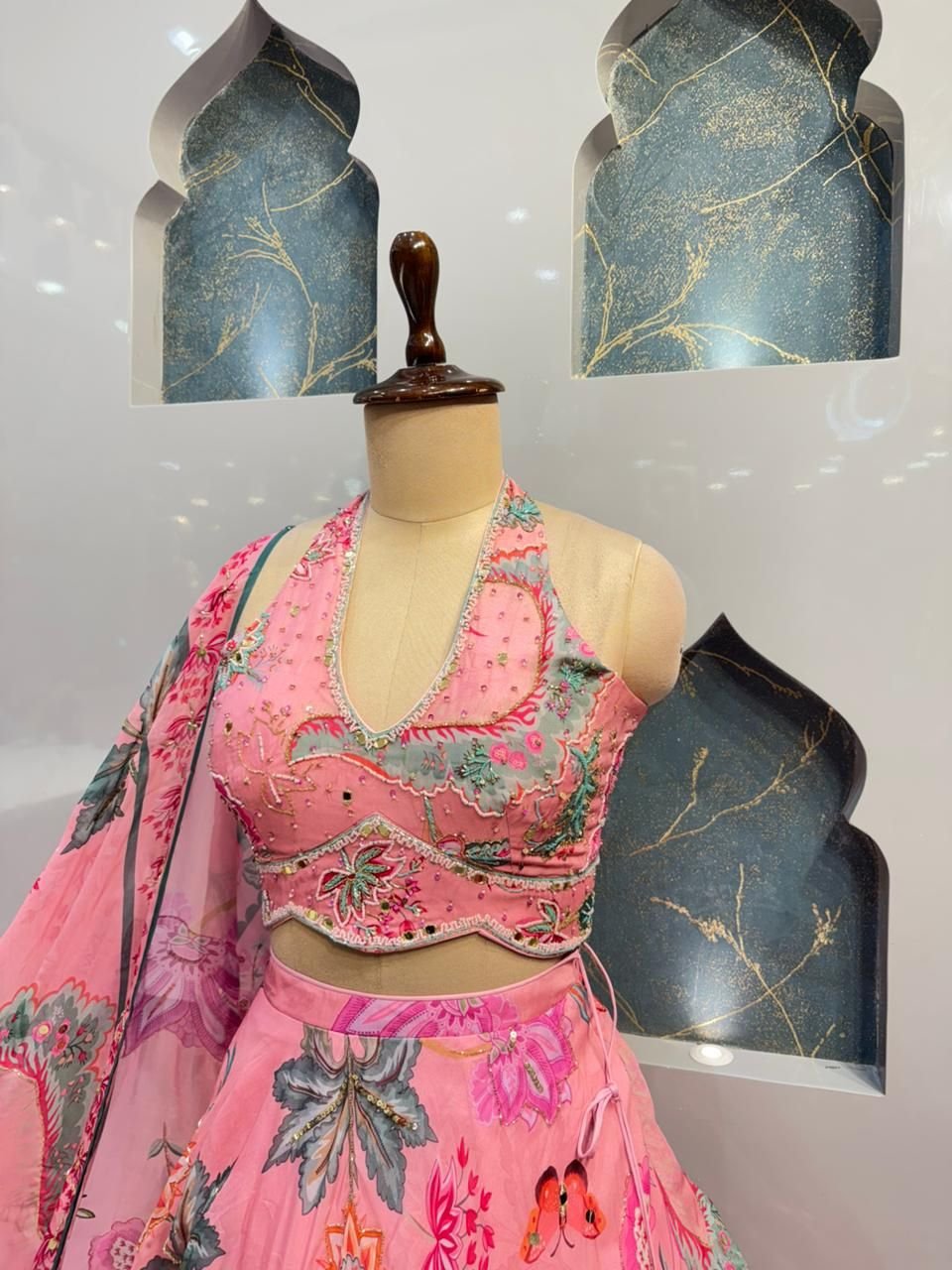 "BLUSH GARDEN FLORAL DESIGNER LEHENGA" image 2