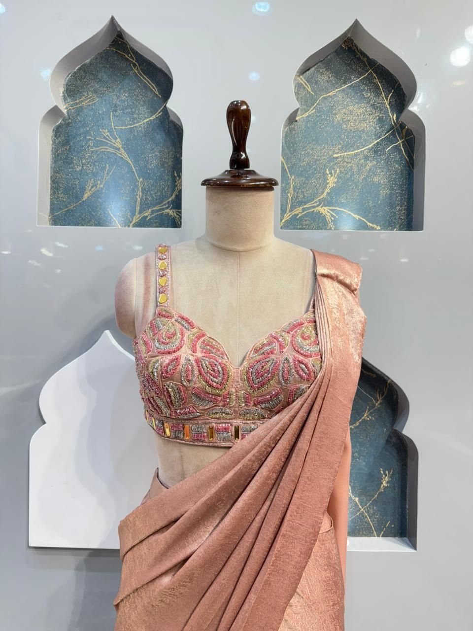 "ROSE GOLD PRE DRAPED SAREE" image 1