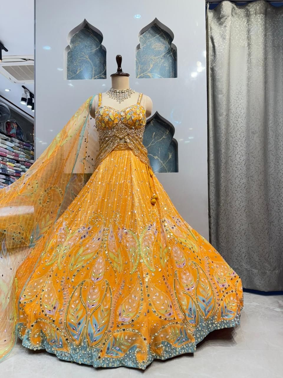 "MUSTARD GLOW FLORAL LEHENGA" image 4