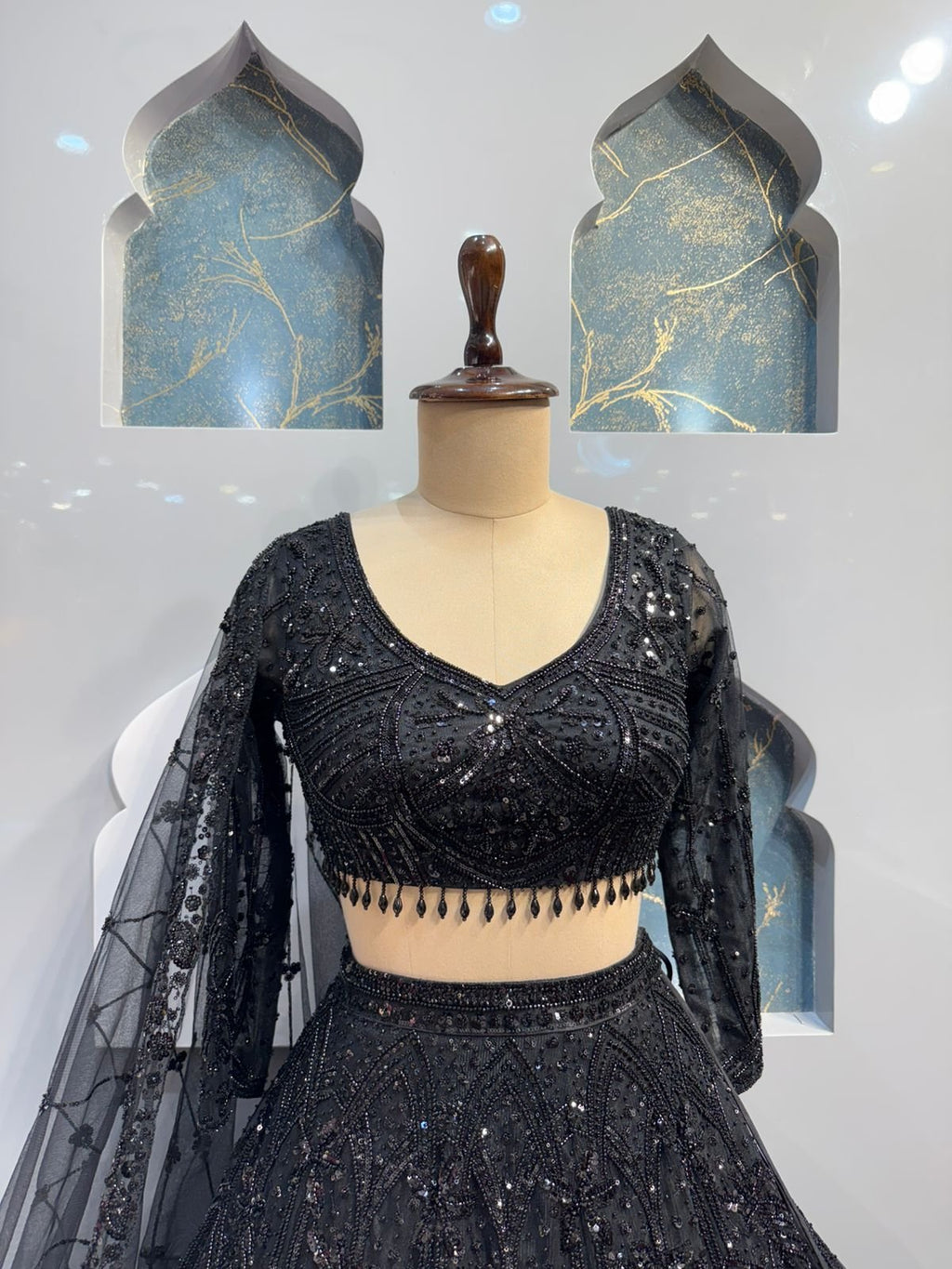 " MIDNIGHT BLACK SEQUIN EMBROIDERED LEHENGA" image 1