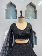 " MIDNIGHT BLACK SEQUIN EMBROIDERED LEHENGA" image 1