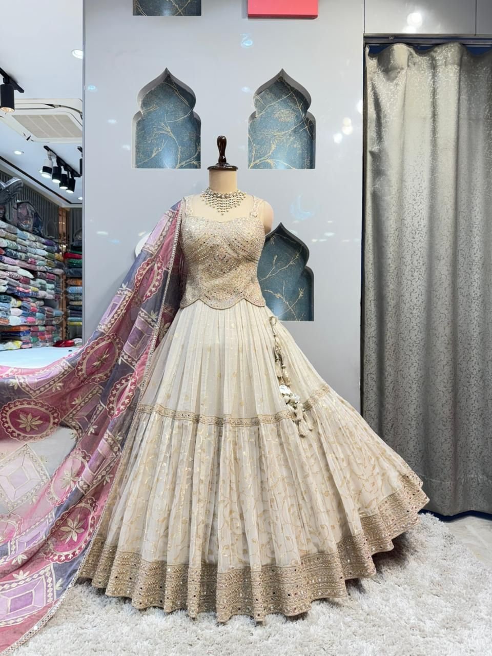 "IVORY REGAL EMBELLISHED LEHENGA" image 0