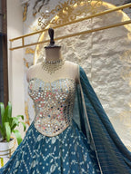 "MIDNIGHT TEAL MIRROR WORK LEHENGA" image 3