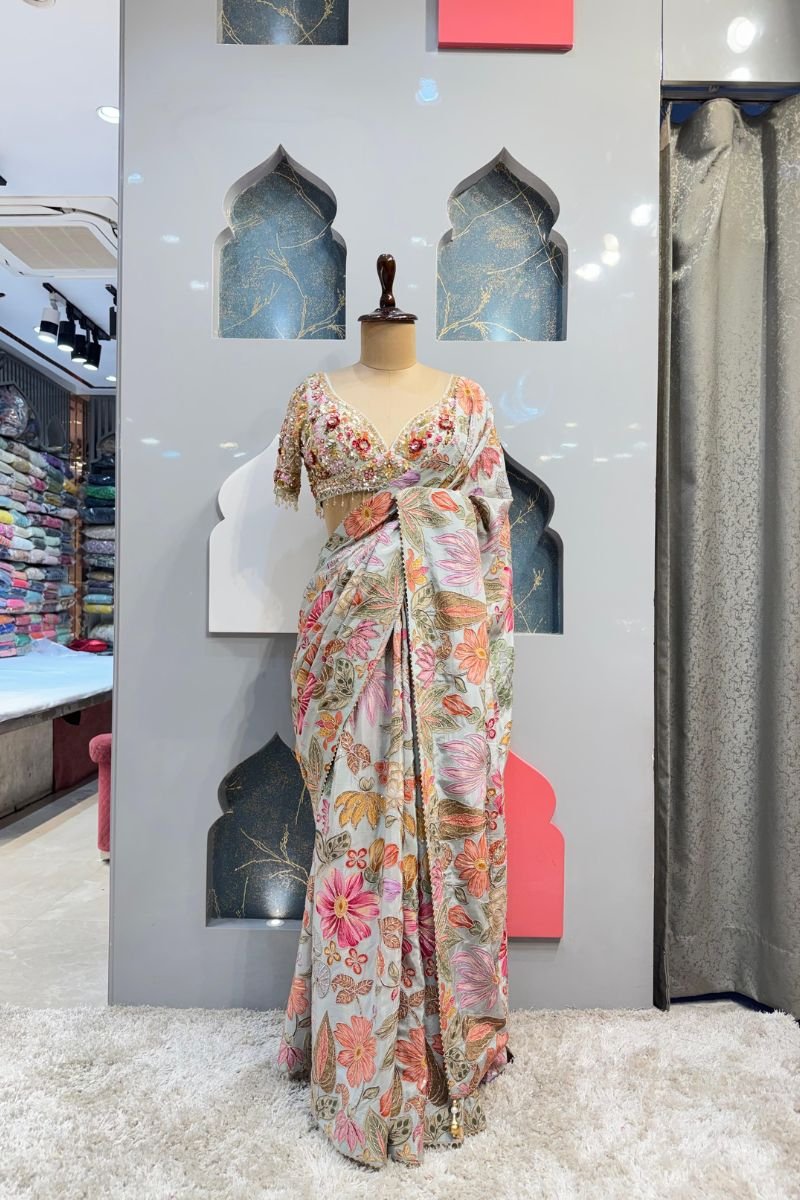 "ELEGANT PASTEL BLOOM PRINTED SAREE" image 0