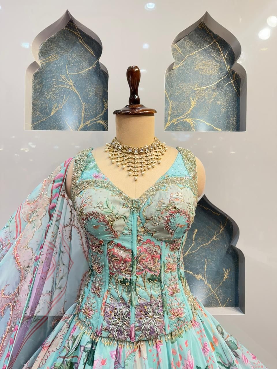 "PASTEL BLOOM PRINTED DESIGNER LEHENGA" image 1