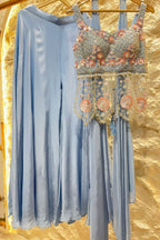 "POWDER BLUE PETAL INDO WESTERN" image 2