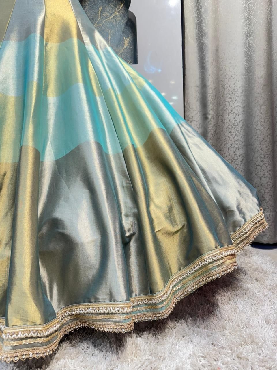 "AQUA GOLD REGAL PANELLED LEHENGA" image 3