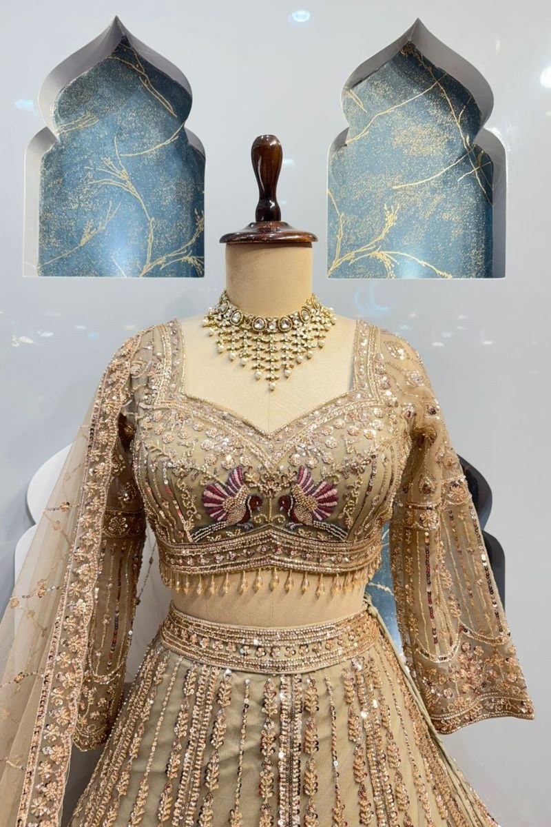 "GOLDEN BLUSH PEACOCK ROYALE LEHENGA" image 1