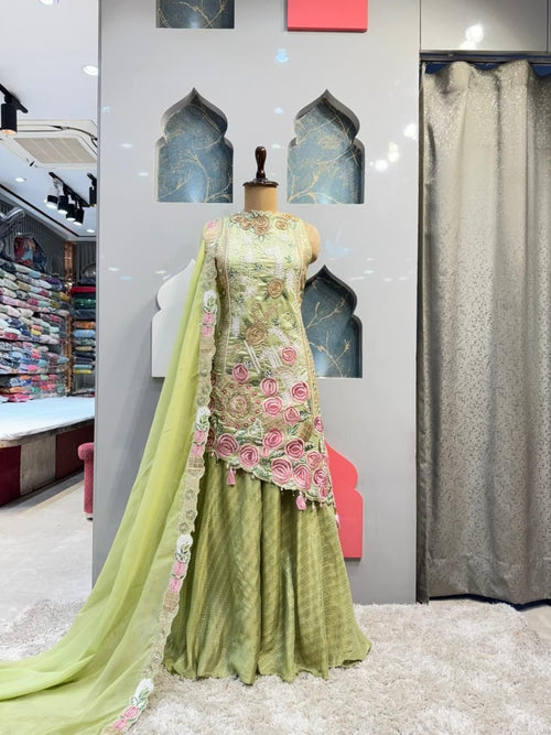 "MINT GREEN ROSE GARDEN SHARARA GARARA SUIT" image 0