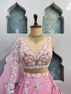 "BLUSH PINK FLORAL EMBROIDERED LEHENGE" image 1